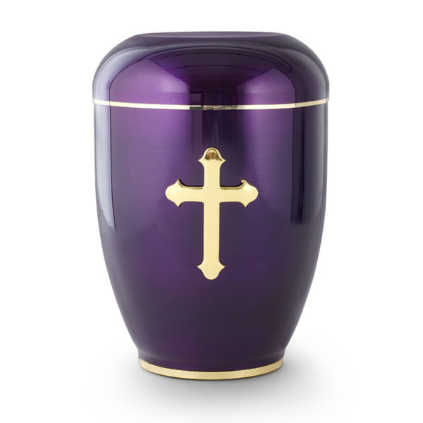 koperen urn violet kleur met ms-kruis (224)