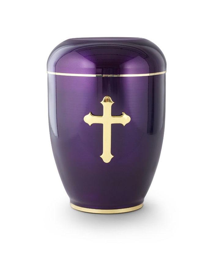 koperen urn violet kleur met ms-kruis (224)