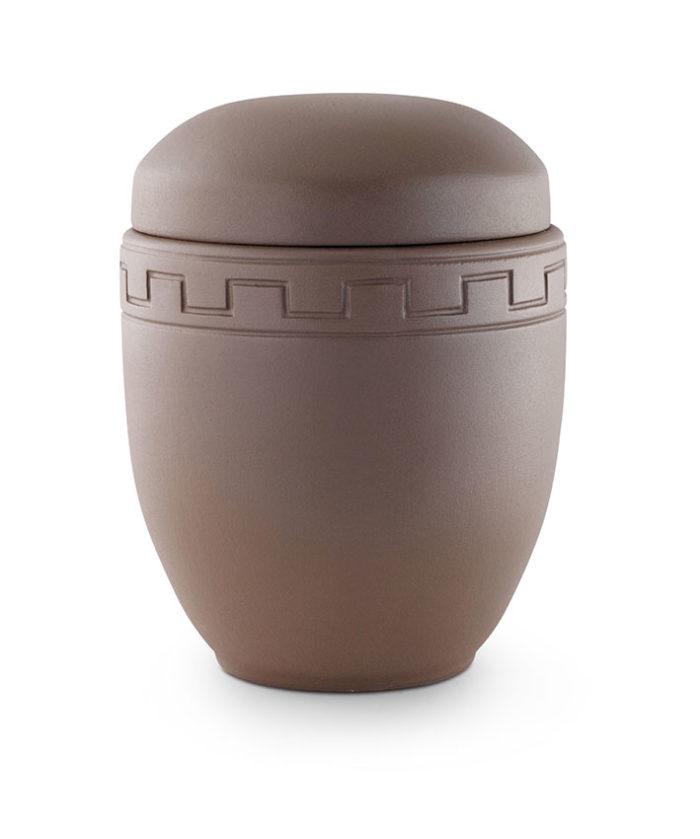 keramische urn aardebruin met blok versiering ( mabruin )