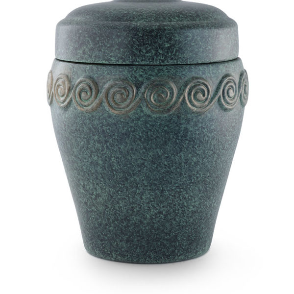 keramische urn groen met sierkrullen ( 9 )