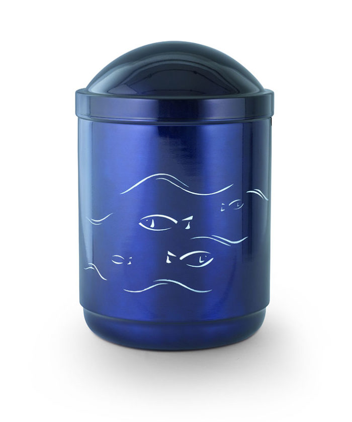stalen urn met vis motief kobalt blauw (213)